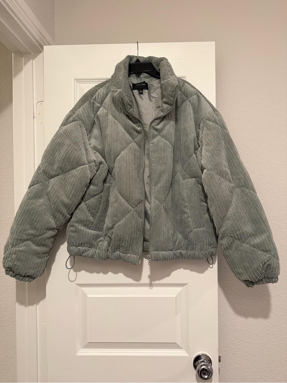 Love Tree Quilted Corduroy Puffer Jacket in Sage Green